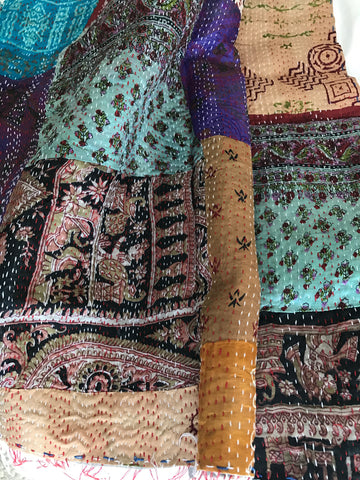 Patched Silk Kantha Work Stole