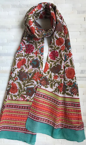 Cotton Kalamkari Floral Stole ( Available in 5 Colors )