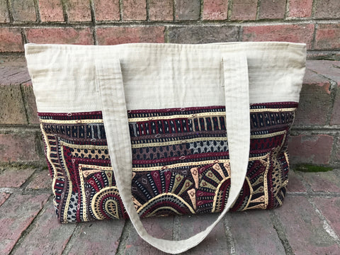 Cotton Tote with Hand Appliqué and Embroidery
