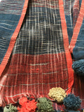 Indigo/ Rust Handwoven Organic Cotton Stole